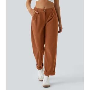 NWT Halara Mid Rise Zipper Pocket Corduroy Casual Pants Baked Clay - Small Tall